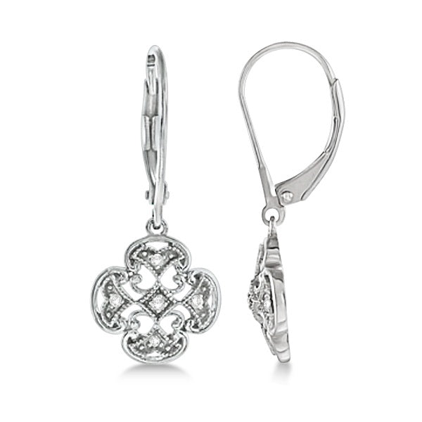 Diamond Four Leaf Clover Earrings in Sterling Silver (0.10ct)