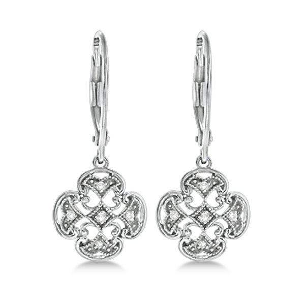 Diamond Four Leaf Clover Earrings in Sterling Silver (0.10ct)