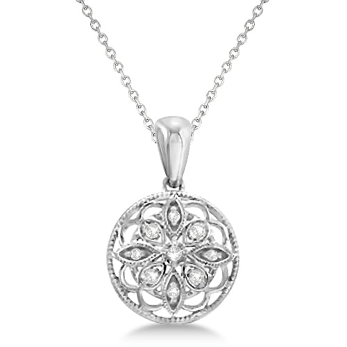 Circle Antique Diamond Pendant Necklace Sterling Silver (0.05ct)