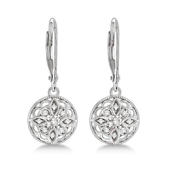 Antique Style Designer Diamond Earrings Sterling Silver (0.10ct)