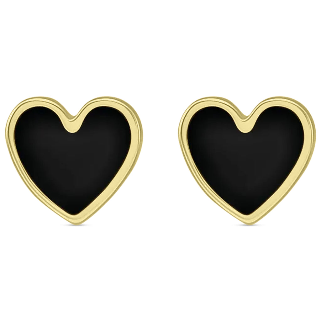 Enamel Heart Stud Earrings 14K Yellow Gold