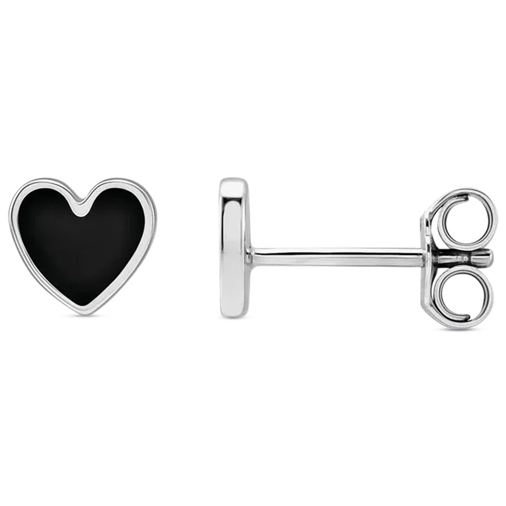 Enamel Heart Stud Earrings 14K White Gold