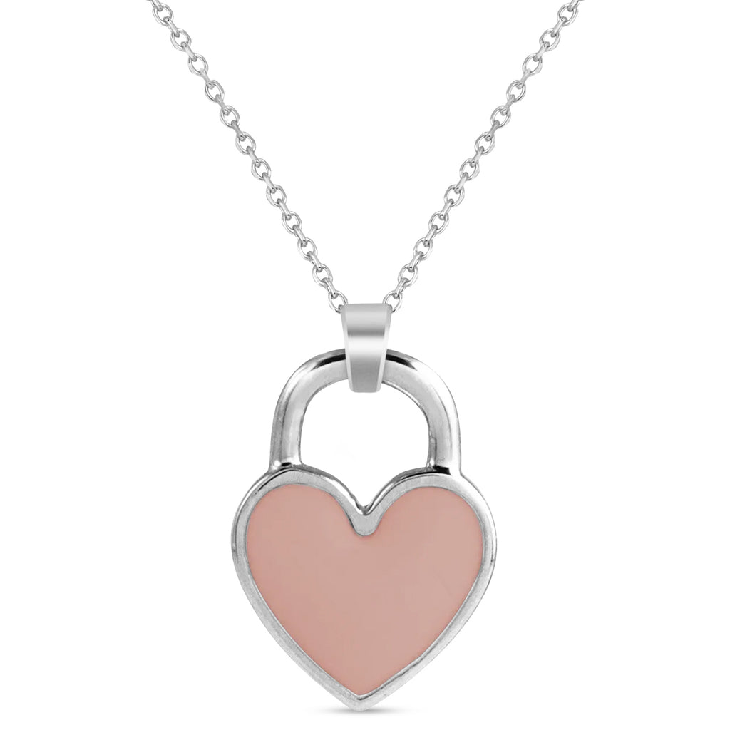 Enamel Heart Pendant Necklace 14K White Gold