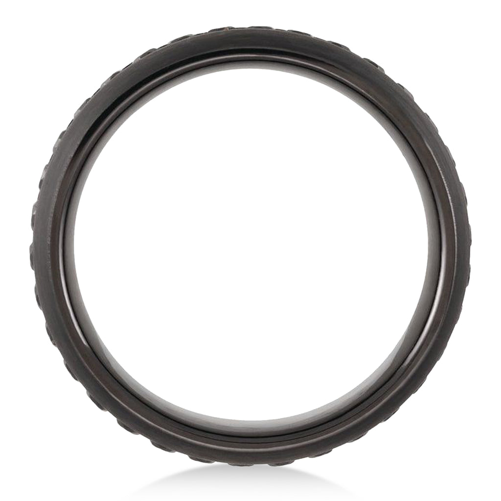 Men's Domed Polished Finish with Black Zircon and PVD Coating Wedding Ring  (8mm)