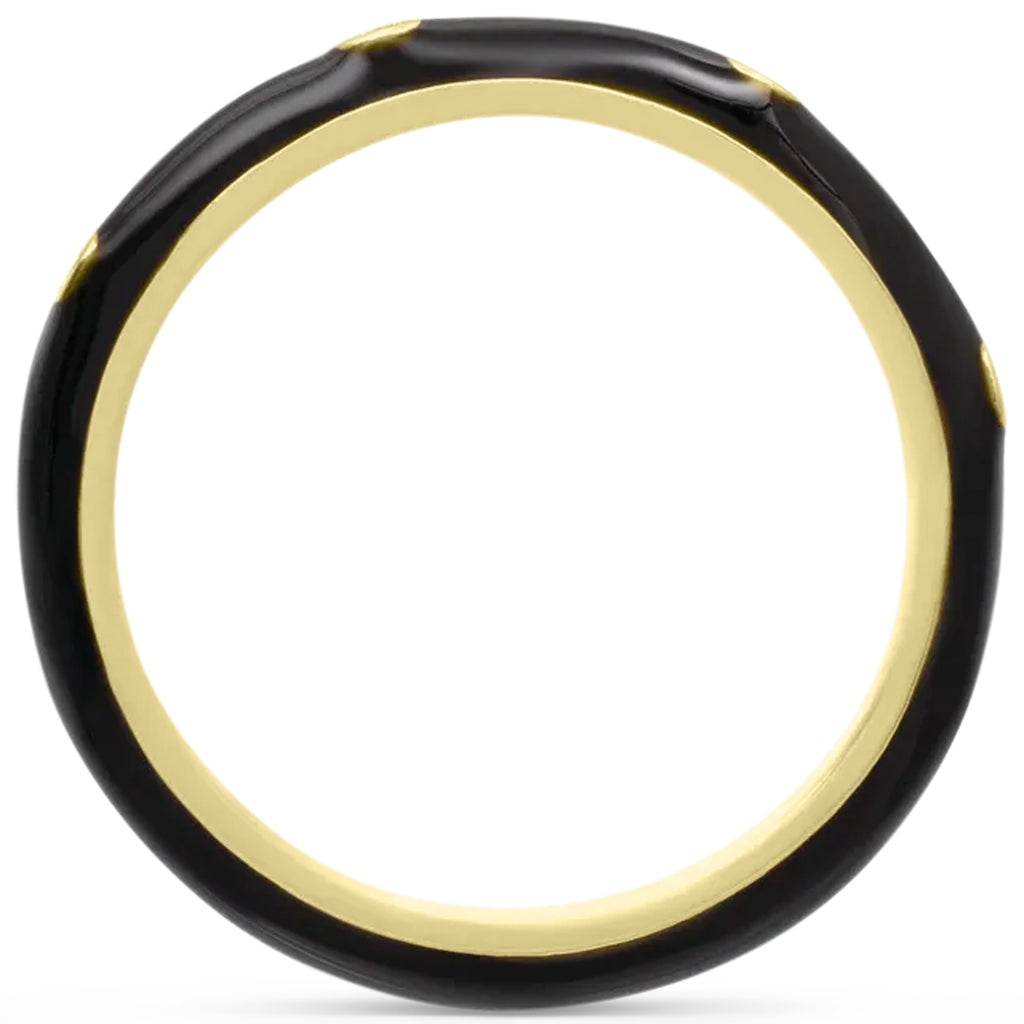 Natural Diamond & Black Enamel Ring 14K Yellow Gold (0.05ct)