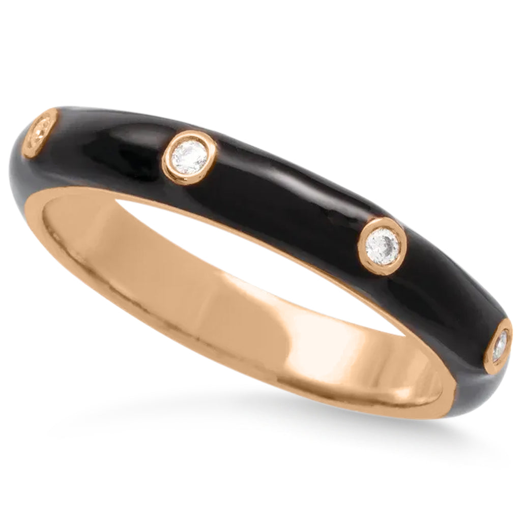 Natural Diamond & Black Enamel Ring 14K Rose Gold (0.05ct)