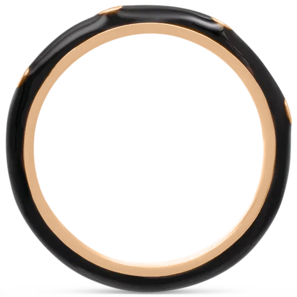 Natural Diamond & Black Enamel Ring 14K Rose Gold (0.05ct)