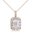 Emerald Cut Diamond Halo Pendant Necklace 14K Rose Gold (1.50ct)