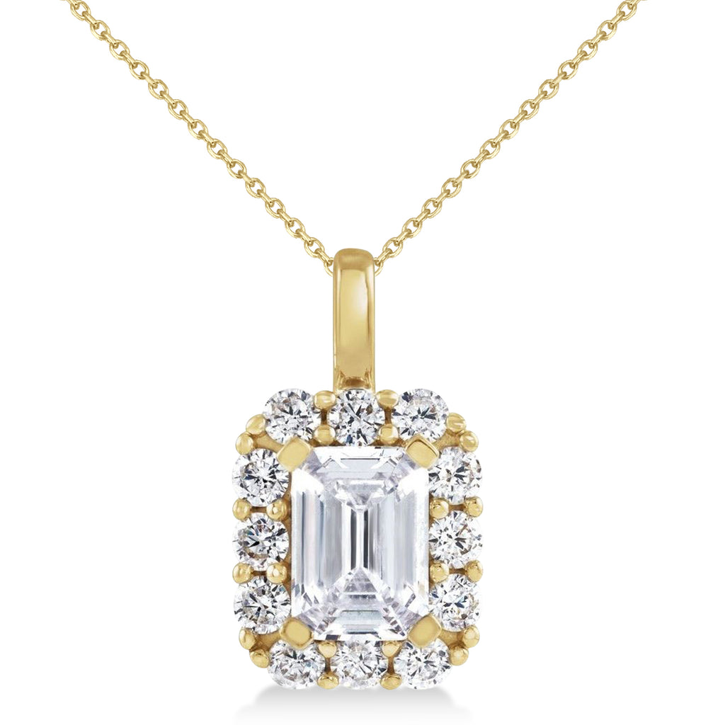 Emerald Cut Diamond Halo Pendant Necklace 14K Yellow Gold (1.50ct)