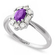 Oval Lab Amethyst & Diamond Halo Ring 14K White Gold (0.85ct)