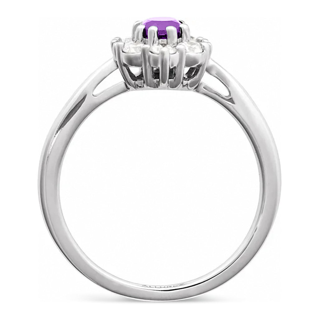 Oval Lab Amethyst & Diamond Halo Ring 14K White Gold (0.85ct)