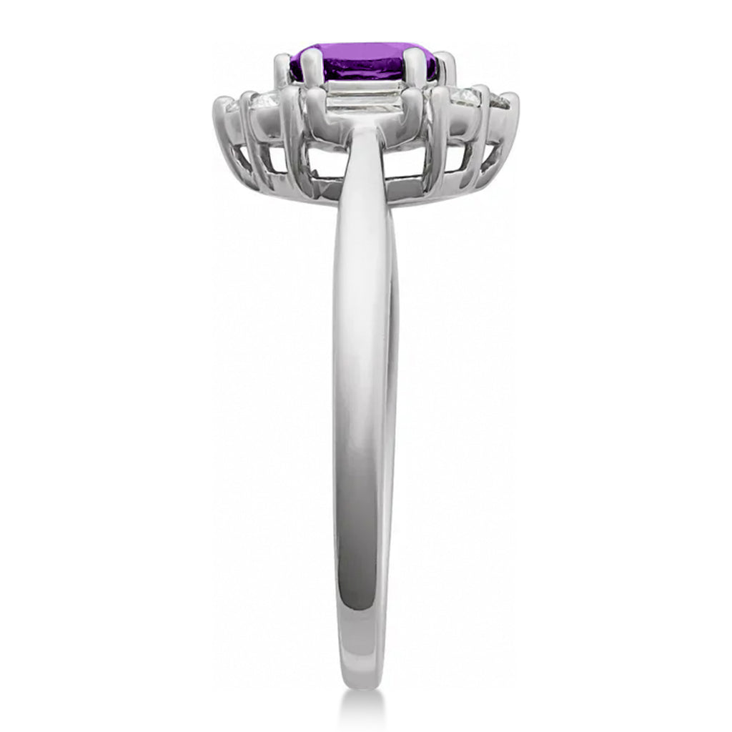 Oval Lab Amethyst & Diamond Halo Ring 14K White Gold (0.85ct)