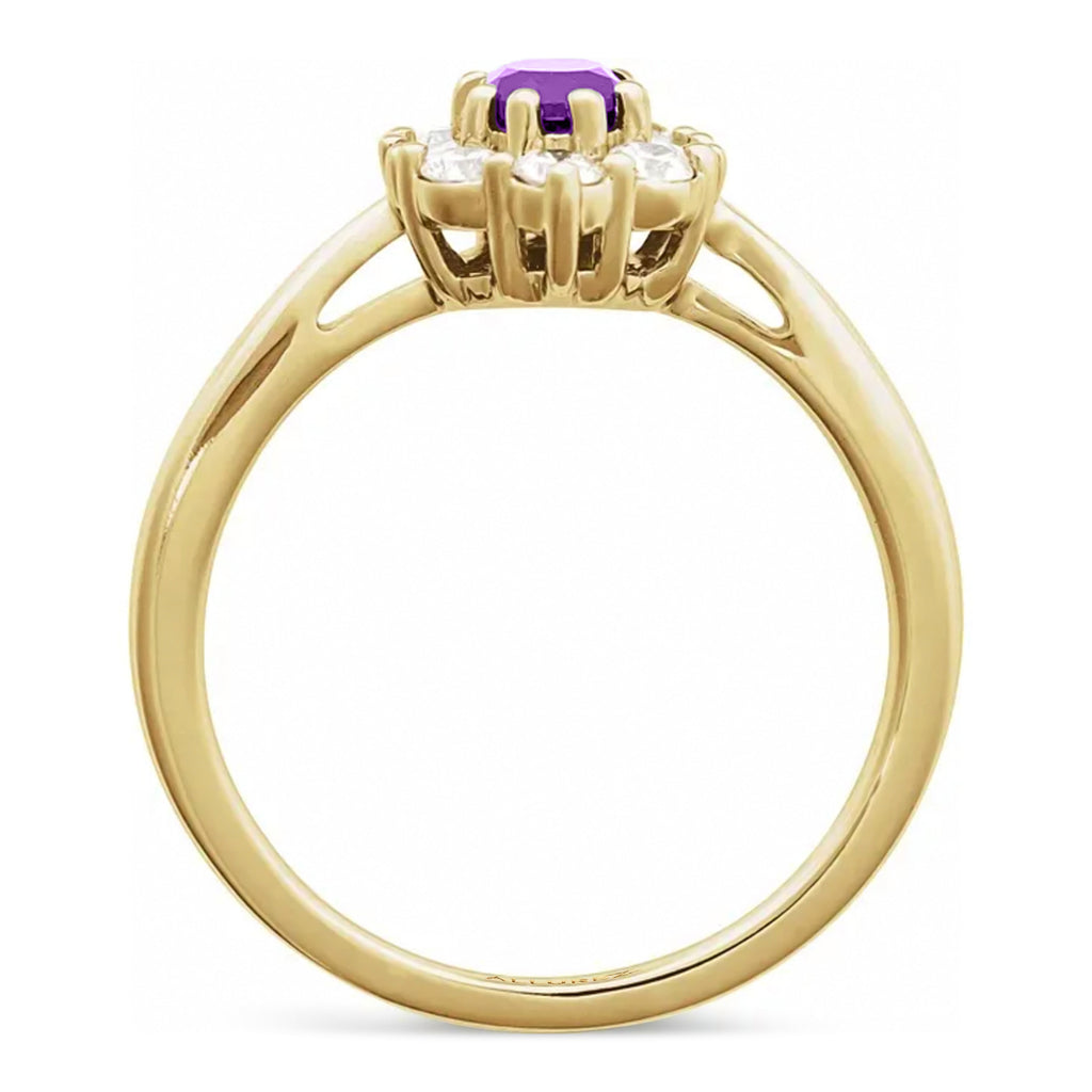 Oval Lab  Amethyst & Diamond Halo Ring 14K Yellow Gold (0.85ct)