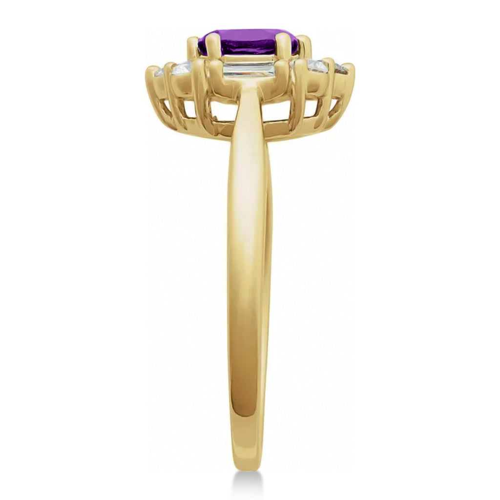Oval Lab  Amethyst & Diamond Halo Ring 14K Yellow Gold (0.85ct)
