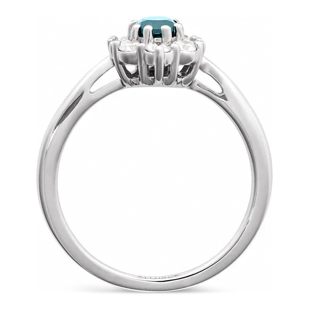 Oval Lab  Aquamarine & Diamond Halo Ring 14K White Gold (0.80ct)