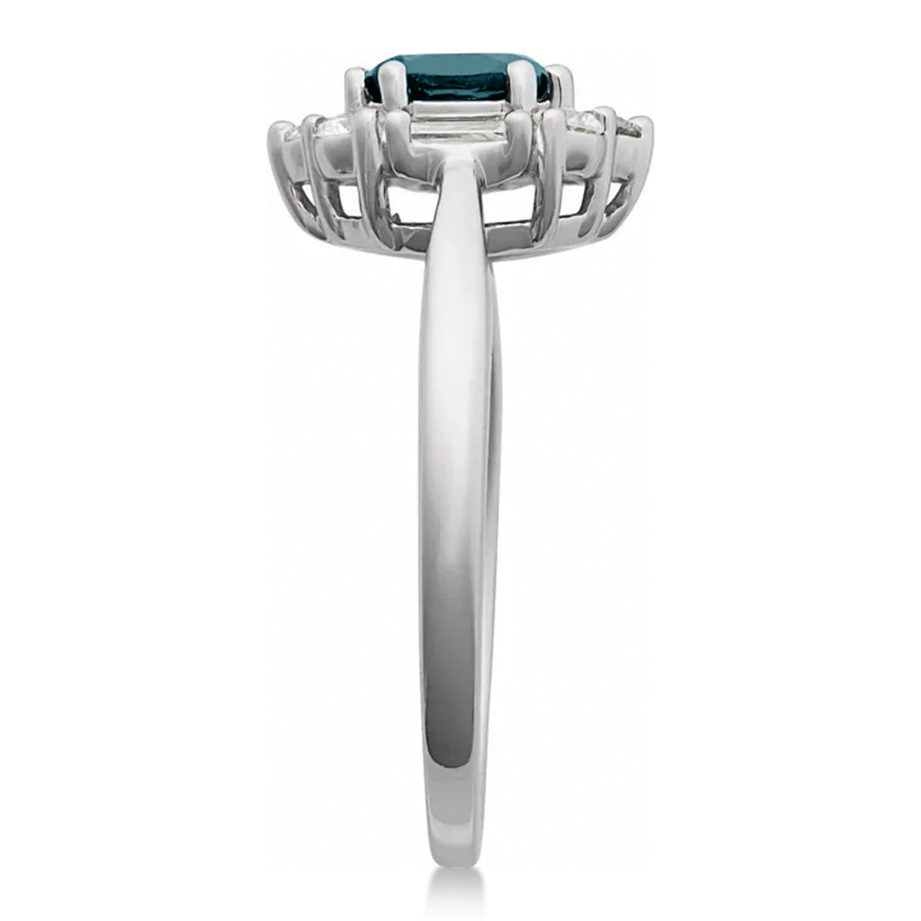 Oval Lab  Aquamarine & Diamond Halo Ring 14K White Gold (0.80ct)