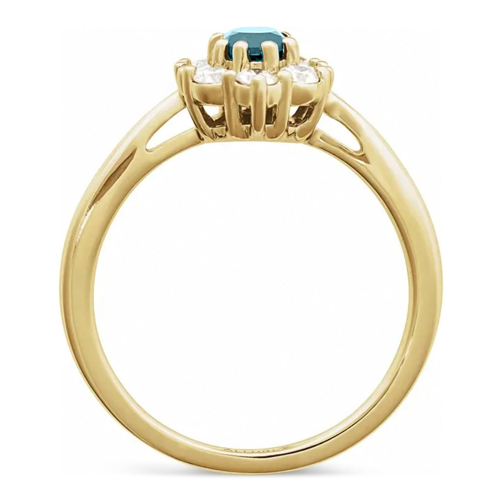 Oval Lab  Aquamarine & Diamond Halo Ring 14K Yellow Gold (0.80ct)