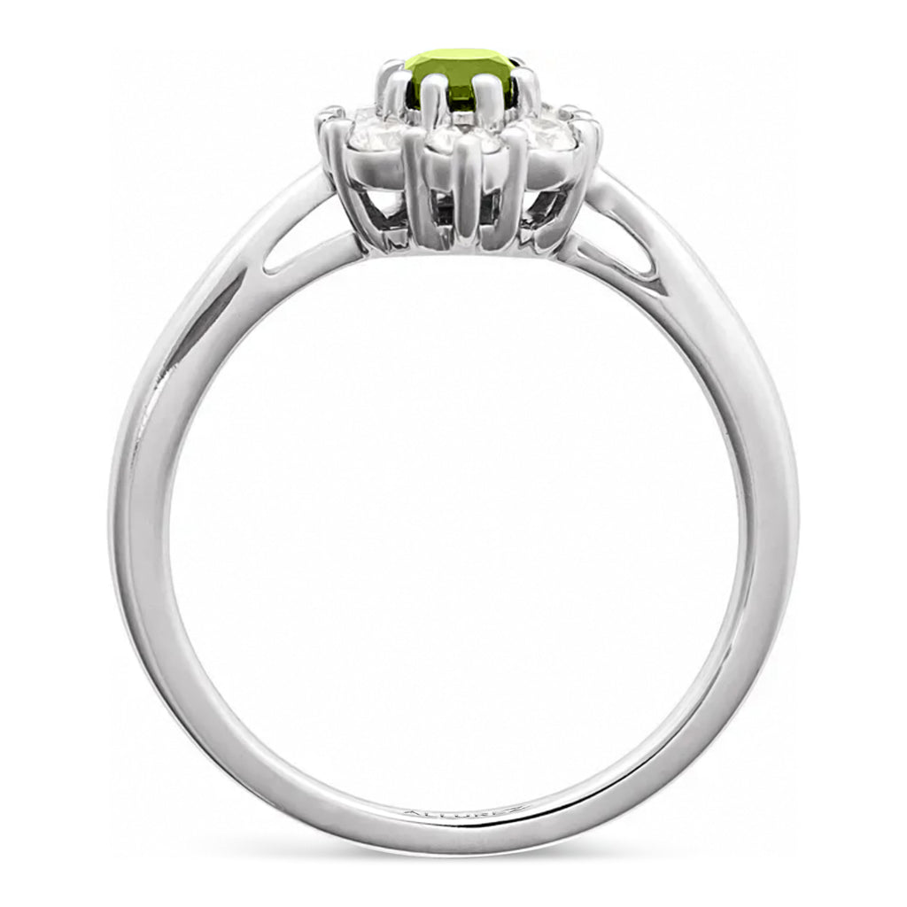 Oval Lab  Peridot & Diamond Halo Ring 14K White Gold (0.90ct)