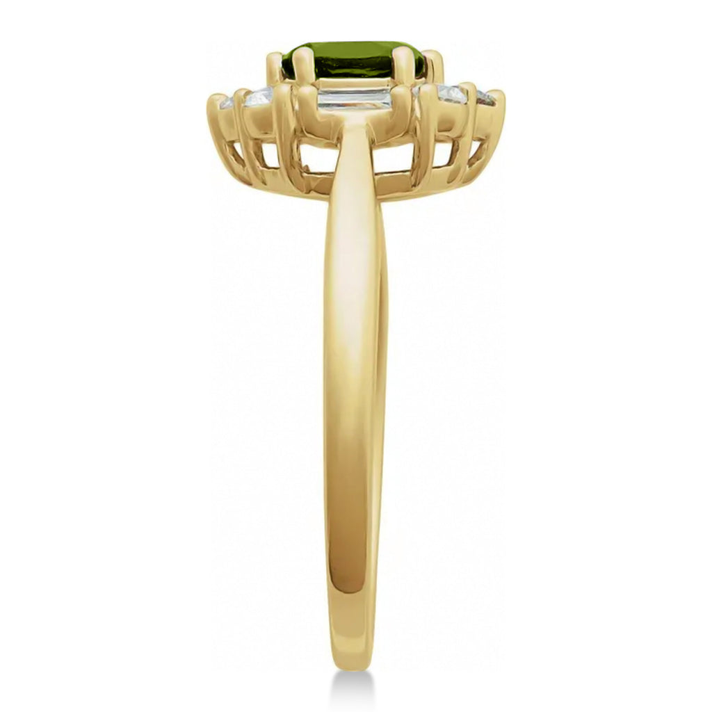 Oval Lab  Peridot & Diamond Halo Ring 14K Yellow Gold (0.90ct)