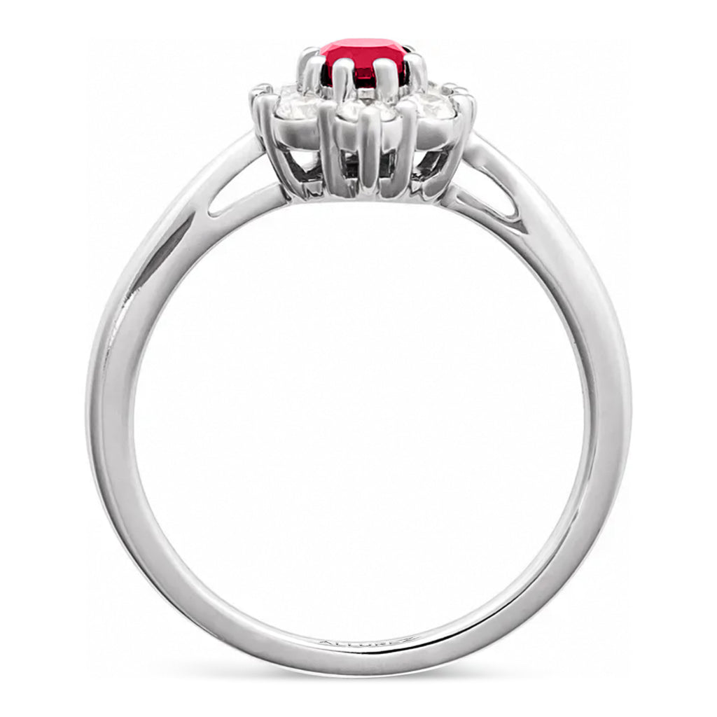 Oval Lab  Ruby & Diamond Halo Ring 14K White Gold (1.00ct)