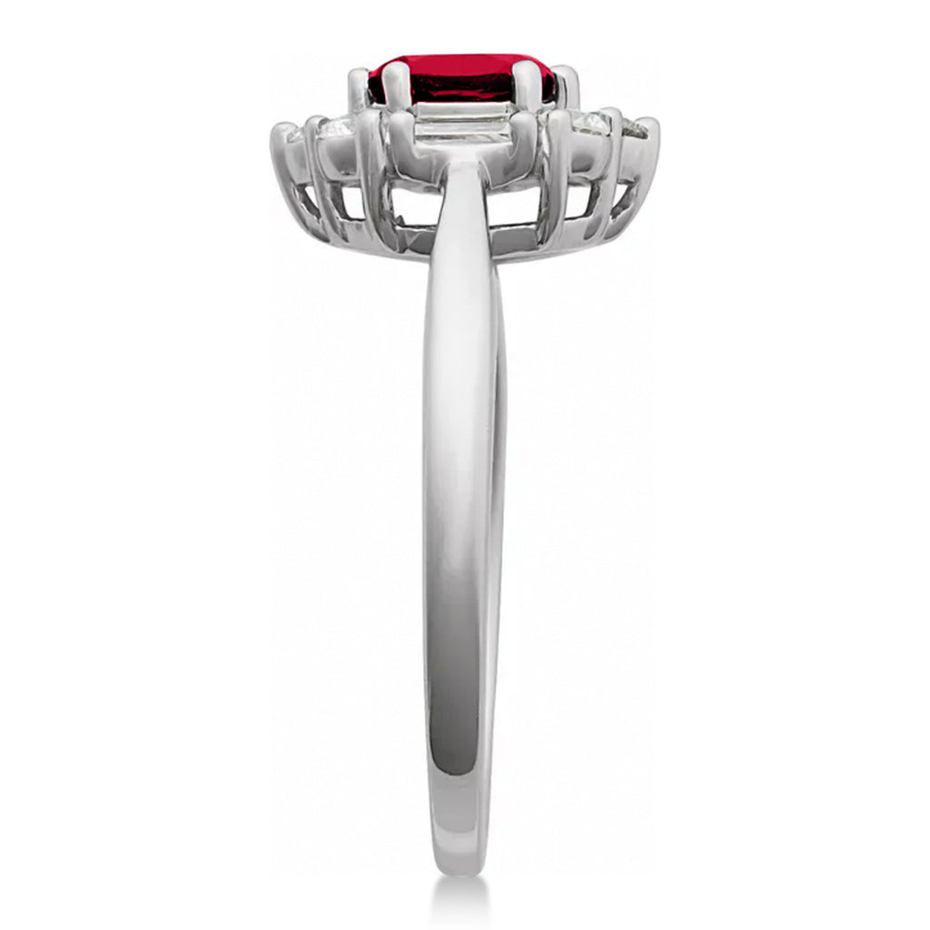 Oval Lab  Ruby & Diamond Halo Ring 14K White Gold (1.00ct)
