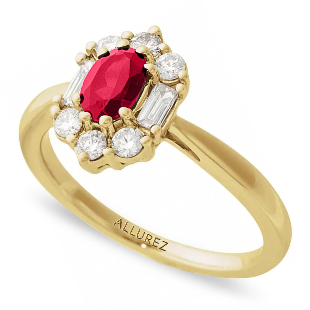Oval Lab  Ruby & Diamond Halo Ring 14K Yellow Gold (1.00ct)