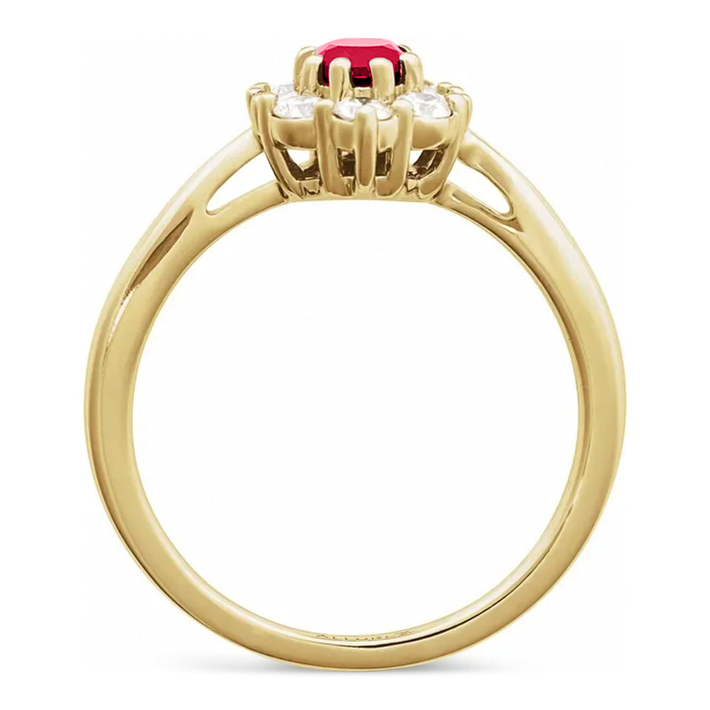 Oval Lab  Ruby & Diamond Halo Ring 14K Yellow Gold (1.00ct)
