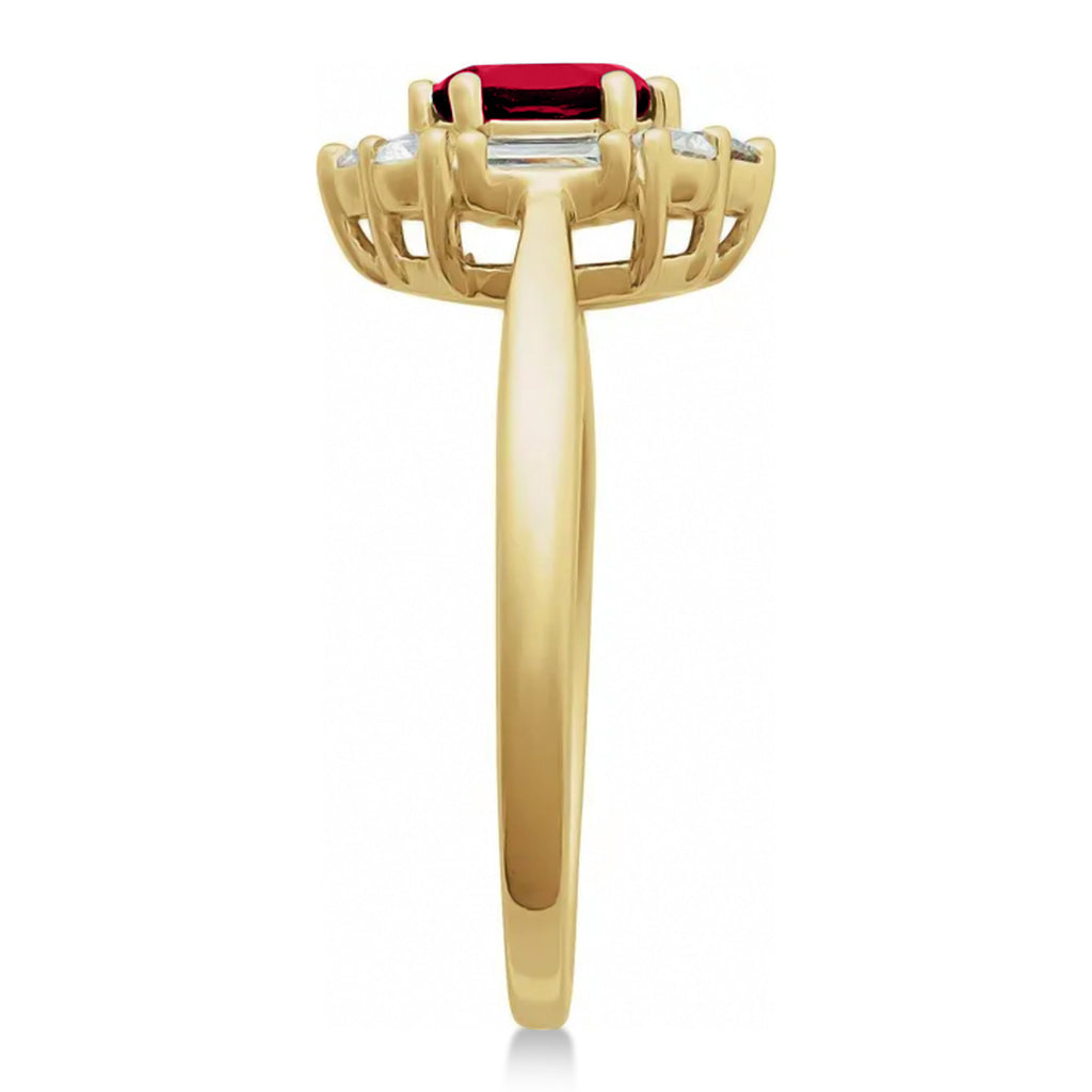 Oval Lab  Ruby & Diamond Halo Ring 14K Yellow Gold (1.00ct)