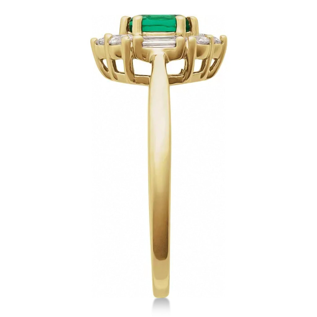 Oval Lab  Emerald & Diamond Halo Ring 14K Yellow Gold (1.15ct)