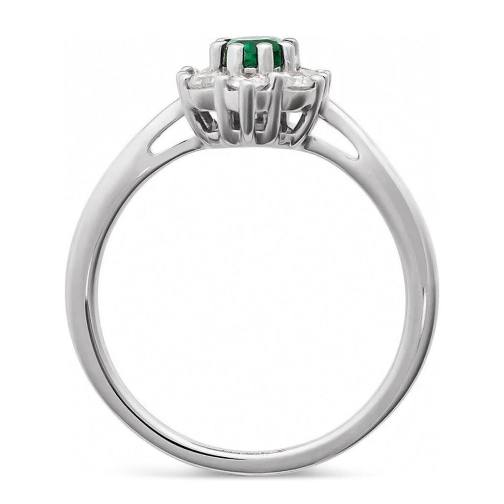 Oval Lab Grown Emerald & Diamond Halo Ring 14K White Gold (0.95ct)