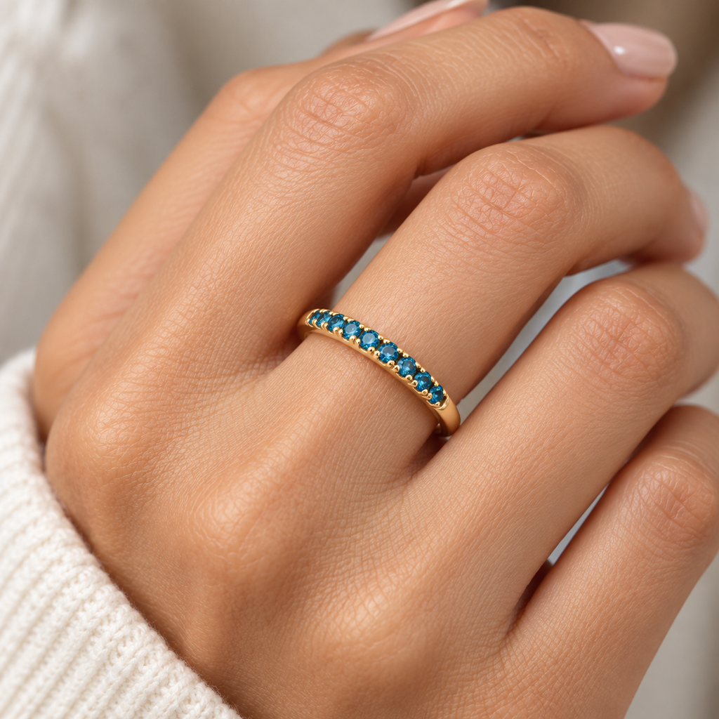 Round London Blue Topaz Stackable Ring 14K Yellow Gold (0.24ct)