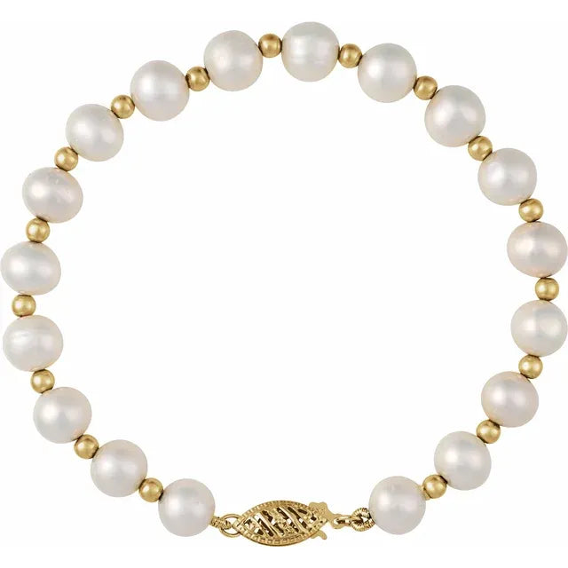 Cultured Freshwater Pearl Bracelet 14K Yellow Gold (7mm)