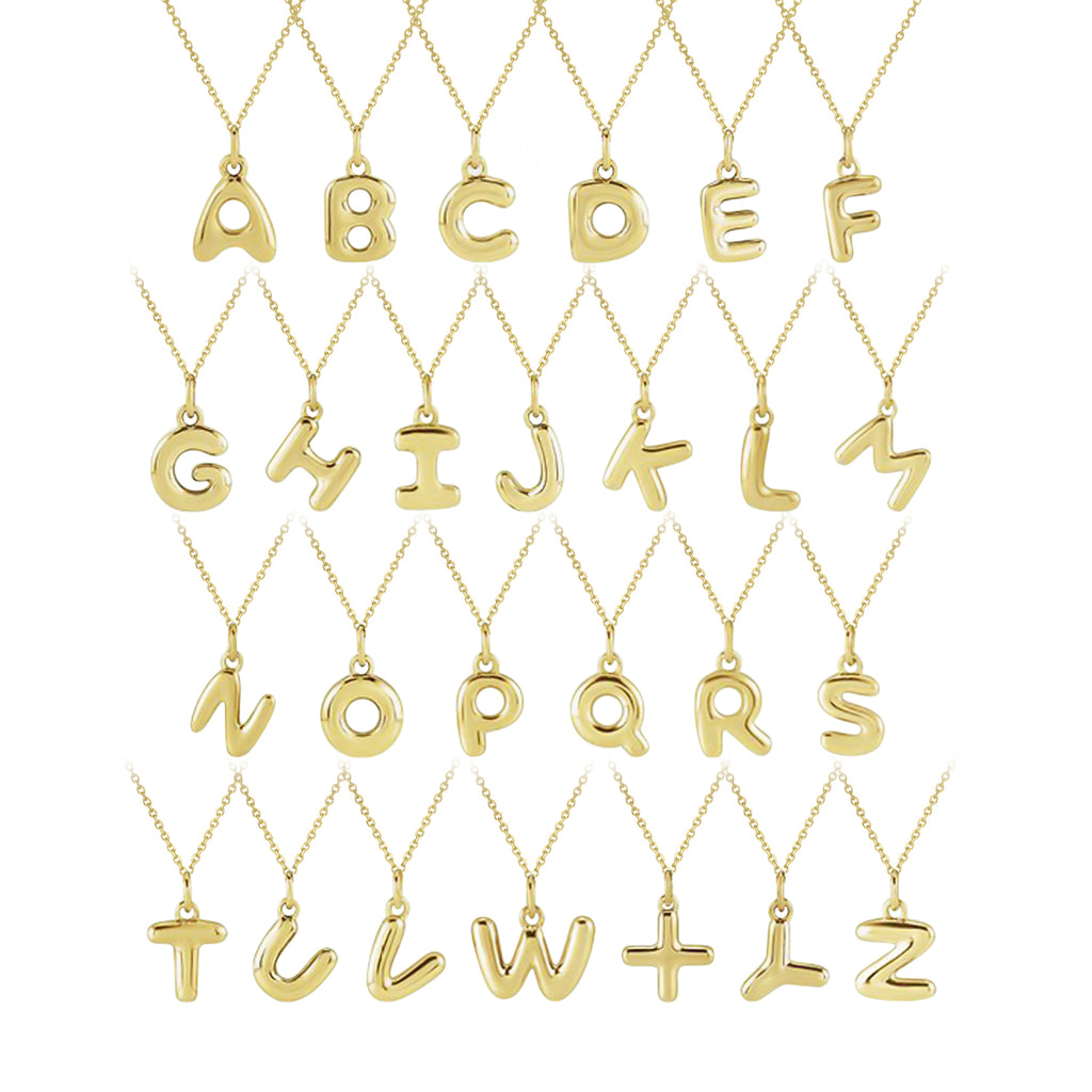 Bubble Font Name Pendant Necklace 14K Yellow Gold