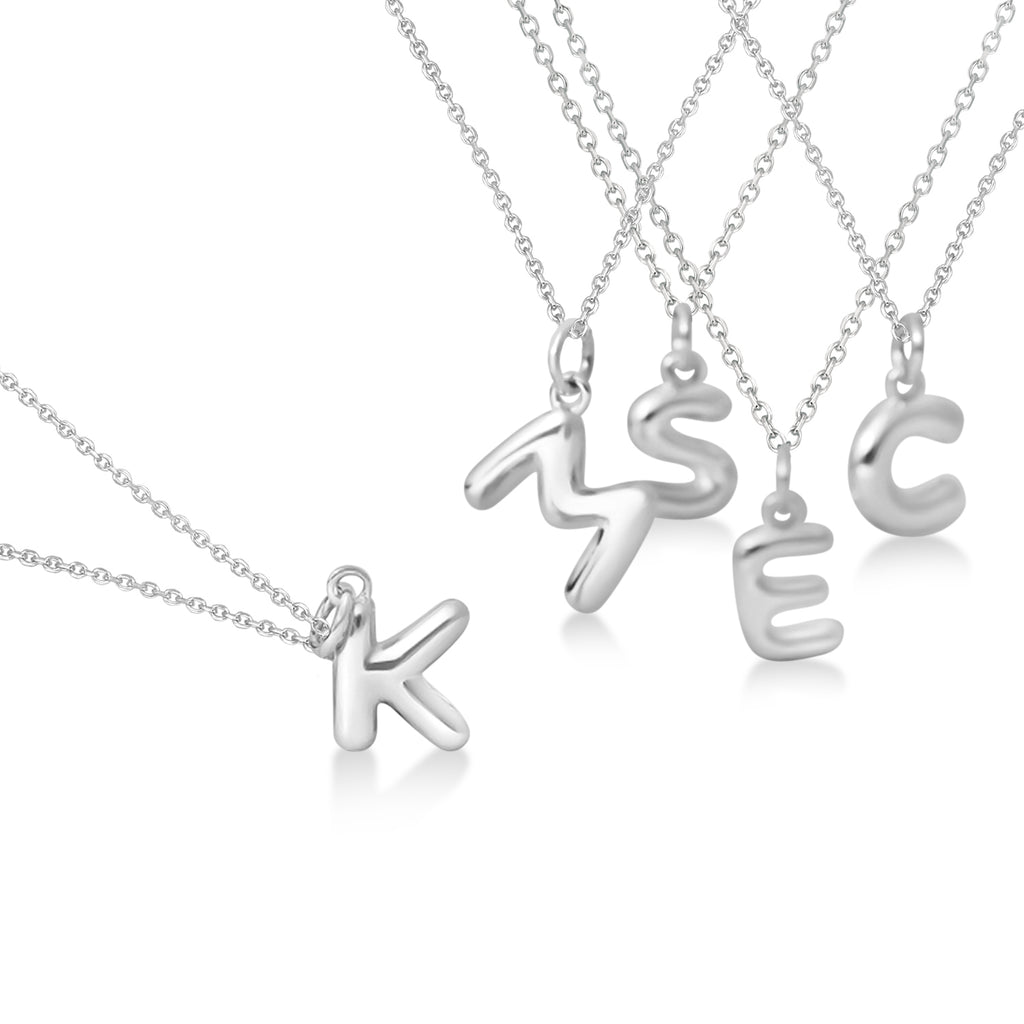 Bubble Font Name Pendant Necklace 14K White Gold