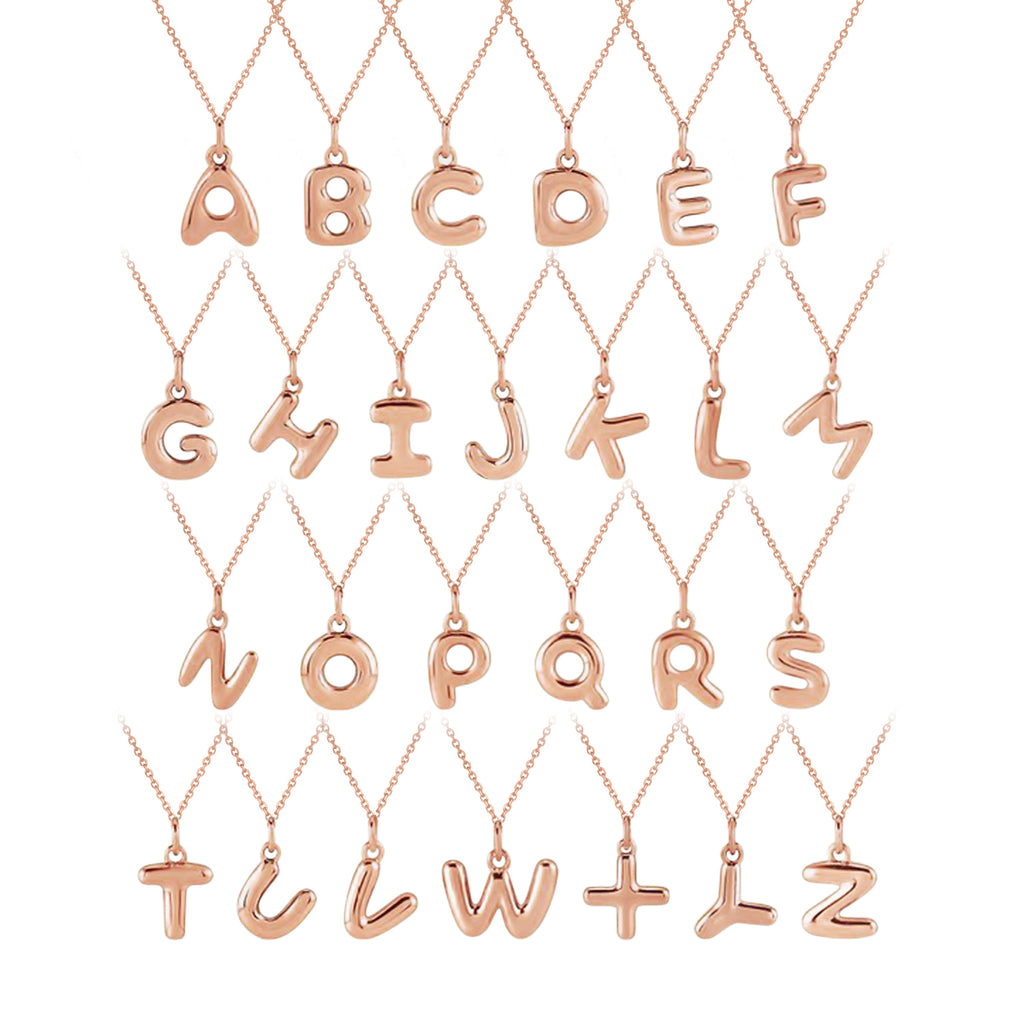 Bubble Font Name Pendant Necklace 14K Rose Gold