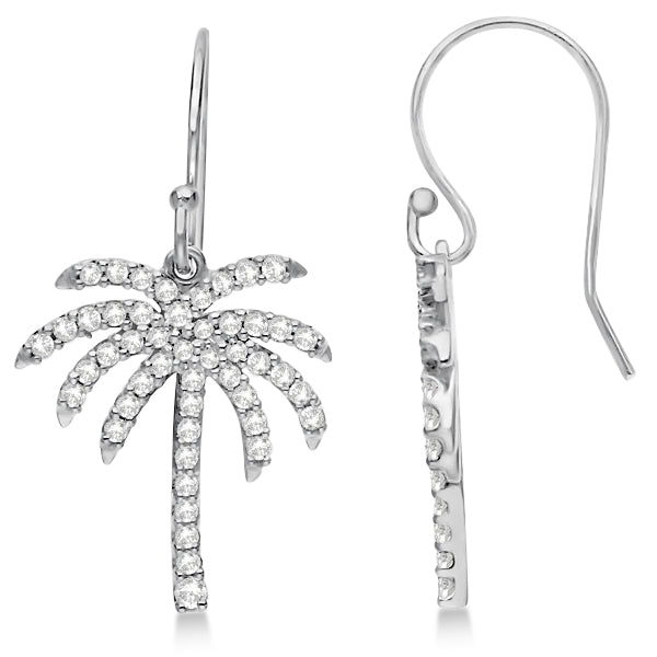 Dangle Diamond Palm Tree Earrings 14K White Gold (0.50ct)