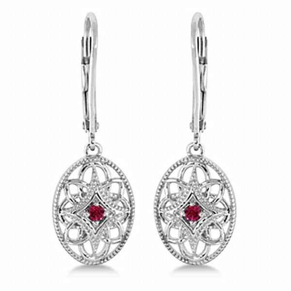 Leverback Vintage Ruby Earrings in Sterling Silver (0.06ct)