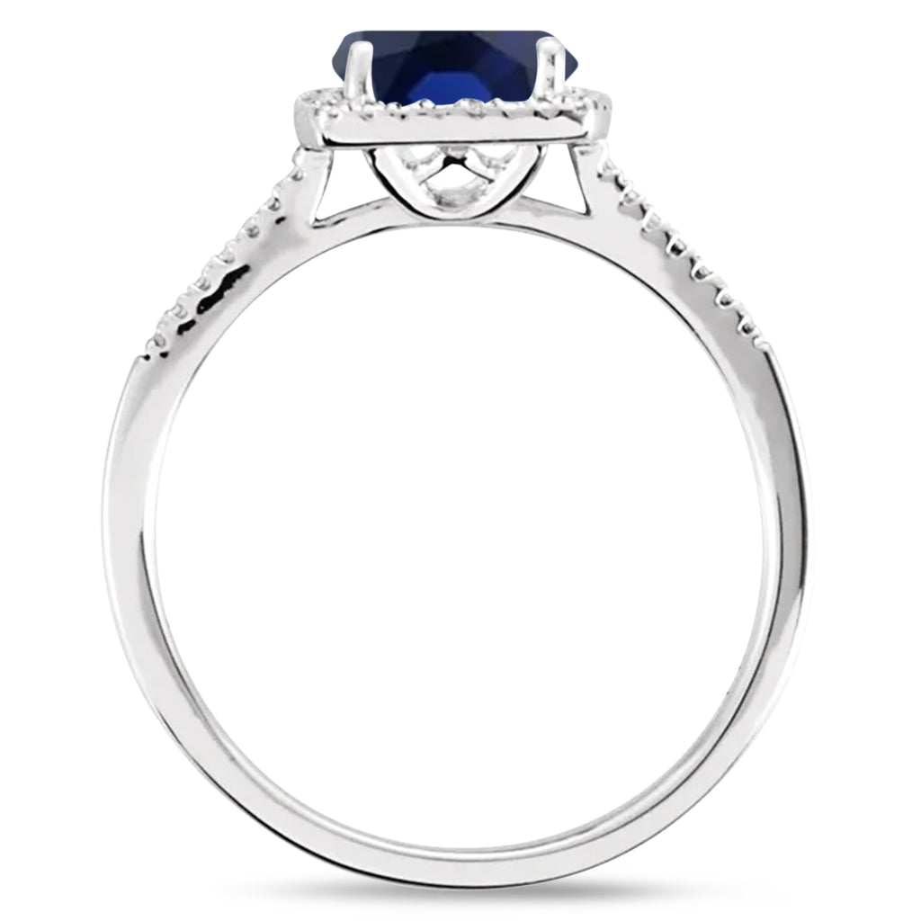 Lab Grown Blue Sapphire & Natural Diamond Ring Sterling Silver (1.84ct)