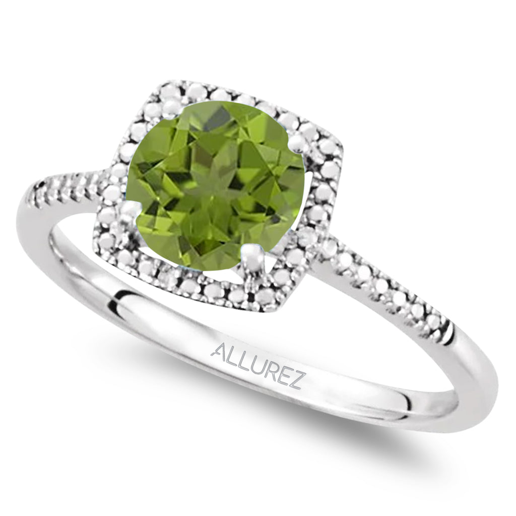 Natural Peridot & Diamond Ring Sterling Silver (1.43ct)
