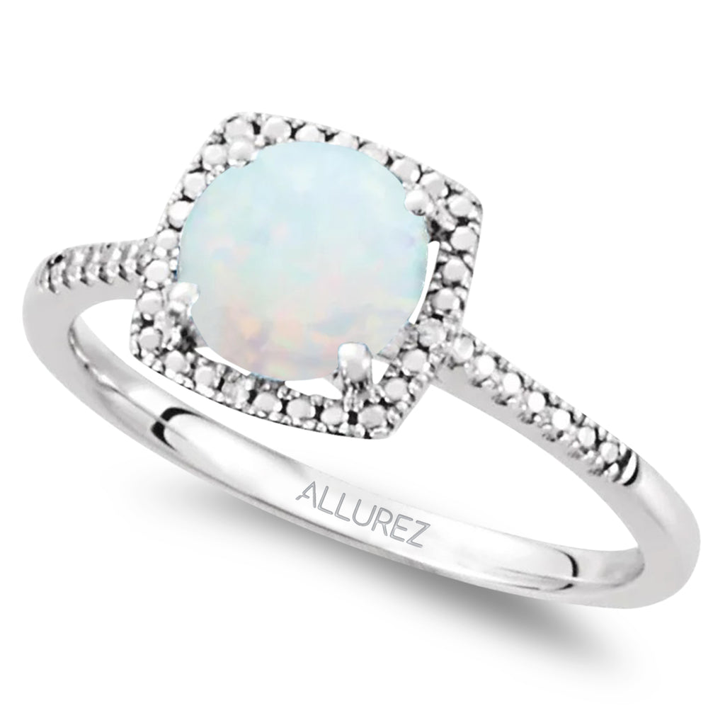 Lab Grown White Opal & Natural Diamond Ring Sterling Silver (1.01ct)