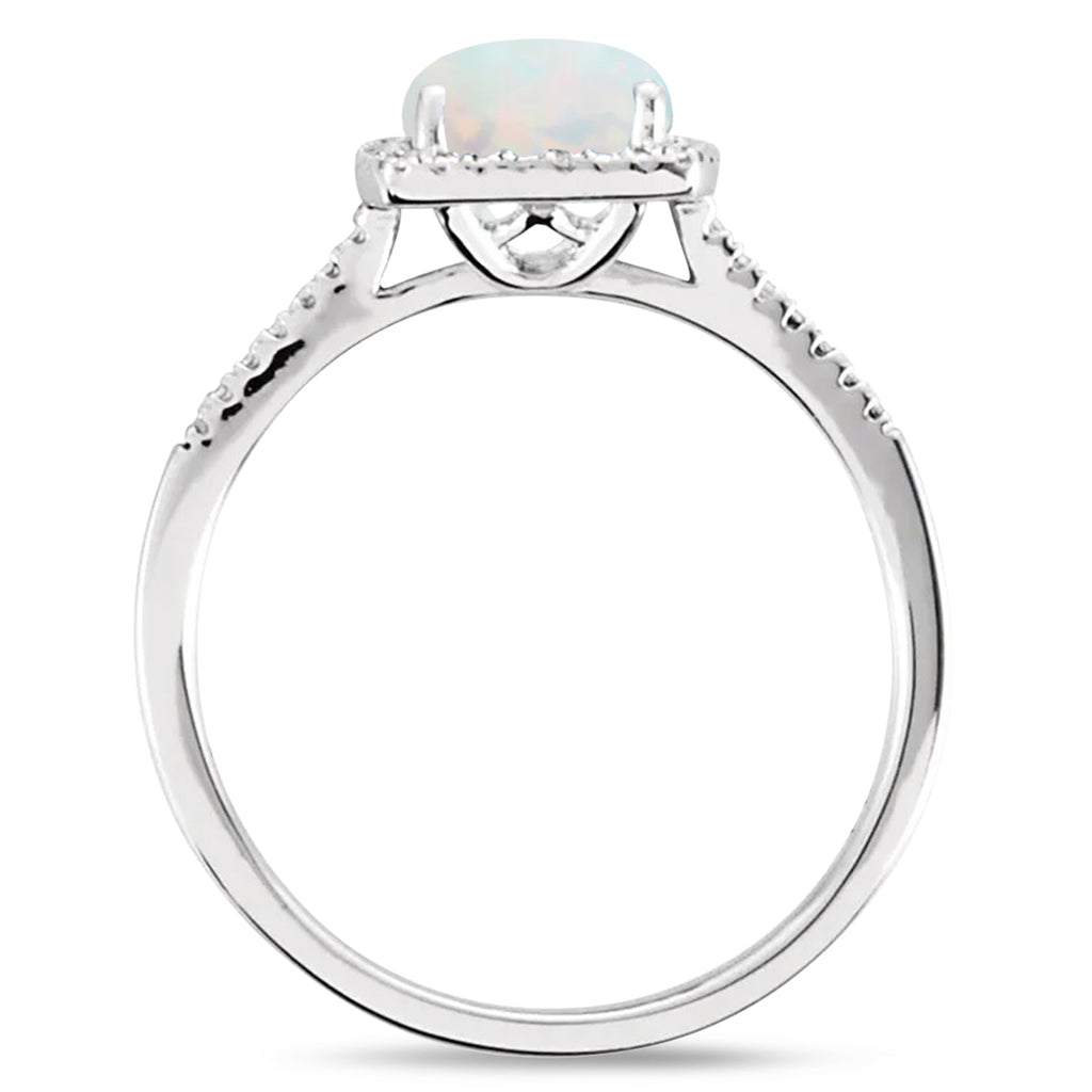 Lab Grown White Opal & Natural Diamond Ring Sterling Silver (1.01ct)