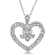 Diamond Fleur De Lis Heart Pendant Necklace Sterling Silver 0.10ct
