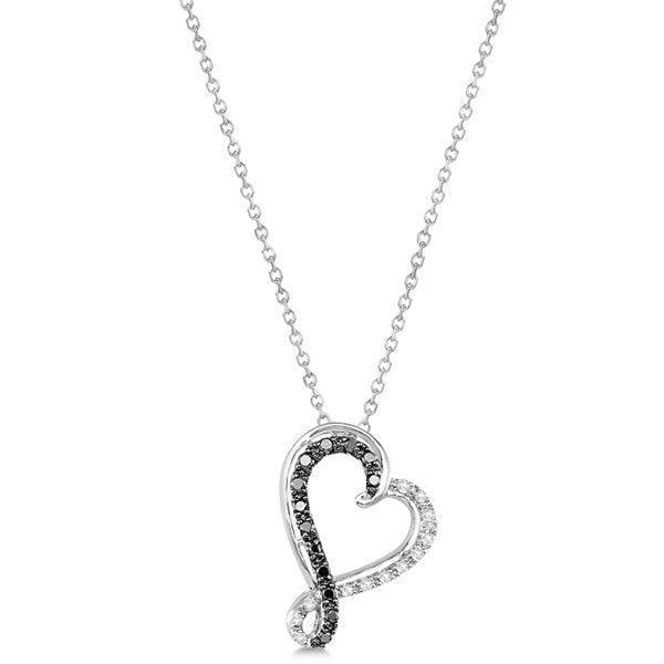 Black & White Twisted Diamond Heart Necklace Sterling Silver 0.21ct