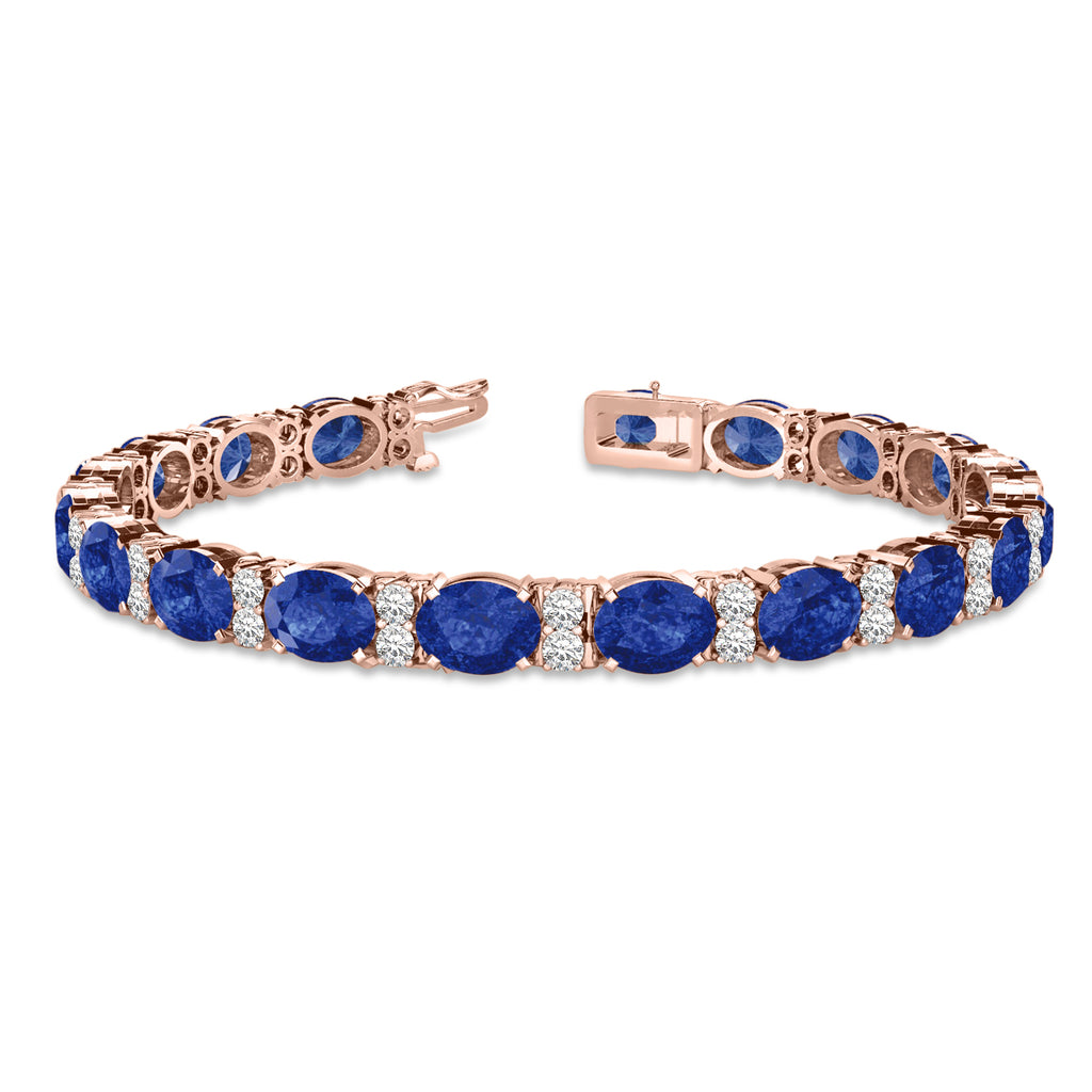 Diamond & Oval Cut Sapphire Tennis Bracelet 14k Rose Gold (13.62ctw)