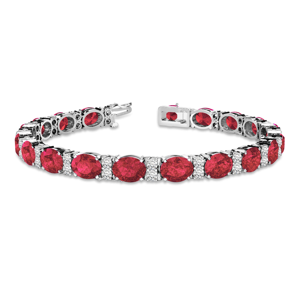 Diamond & Oval Cut Garnet Tennis Bracelet 14k White Gold (13.62ct)