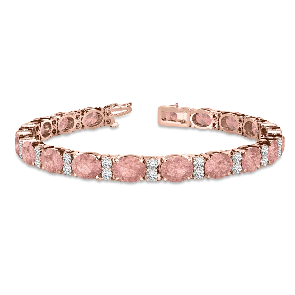 Diamond & Oval Cut Morganite Tennis Bracelet 14k Rose Gold (13.62ct)