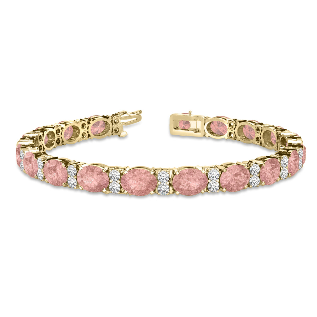 Diamond & Oval Cut Morganite Tennis Bracelet 14k Yellow Gold (13.62ct)