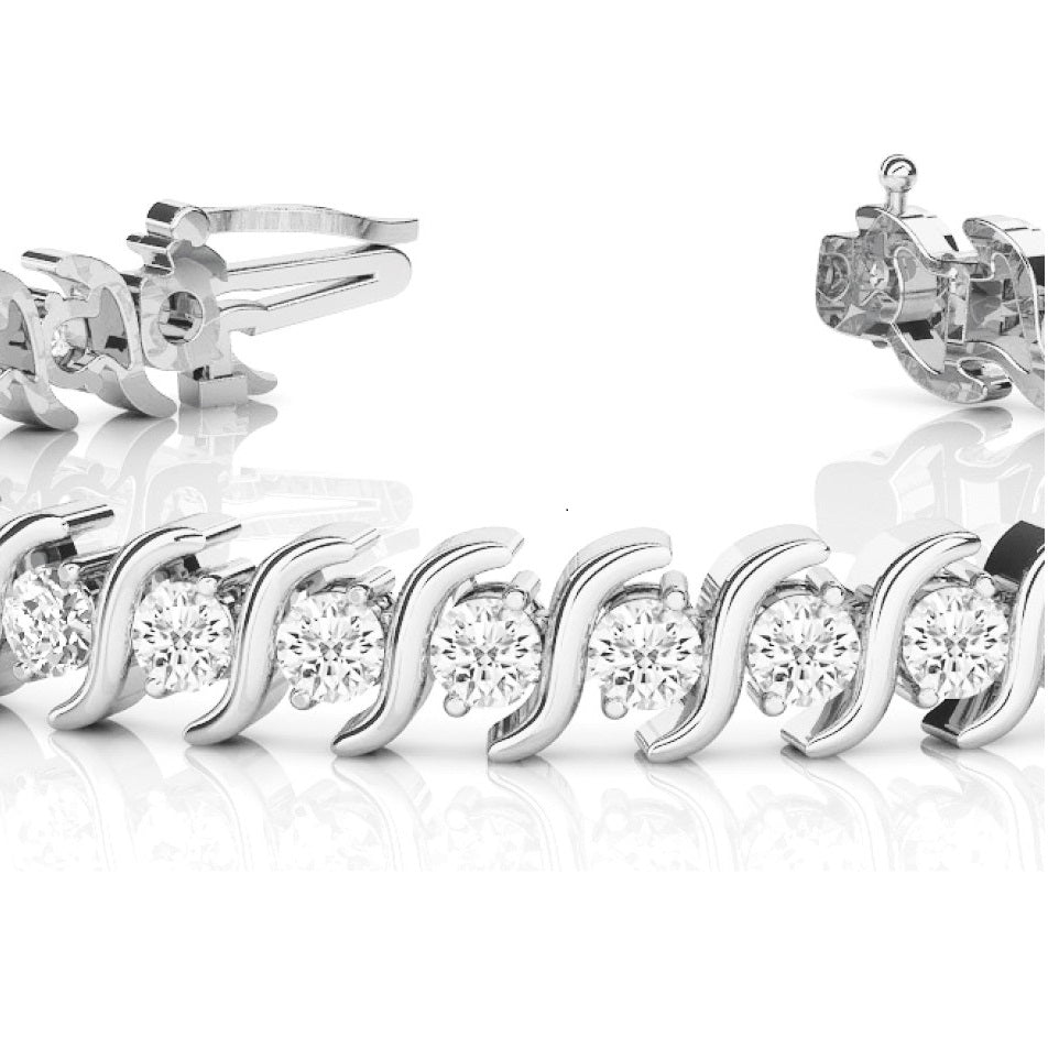 Diamond Tennis S Link Bracelet 14k White Gold (3.08ct)