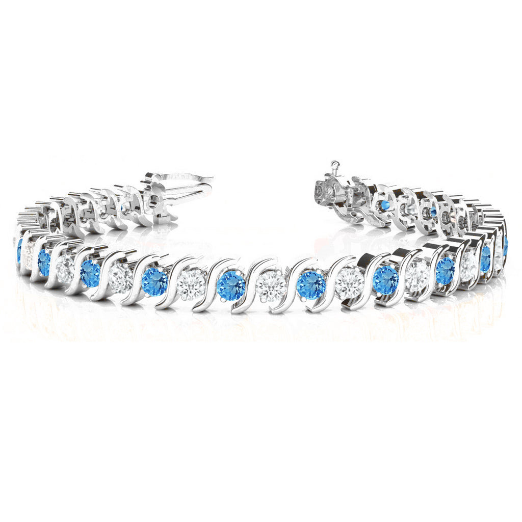 Blue Topaz Tennis S Link Bracelet 14k White Gold (4.00ct)