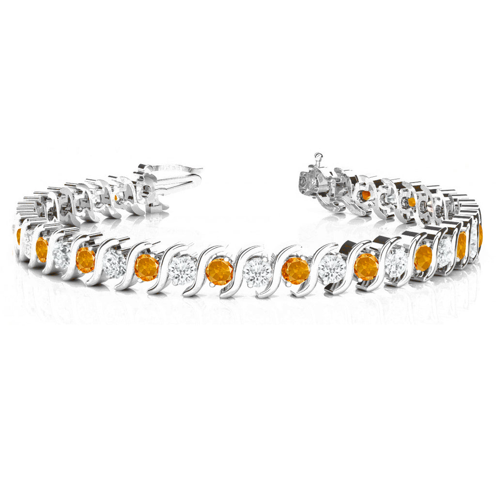 Citrine & Diamond Tennis S Link Bracelet 14k White Gold (4.00ct)